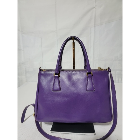 Prada Saffiano Leather Small Galleria Double Zip Tote Satchel Bag Purple - Picture 3 of 15